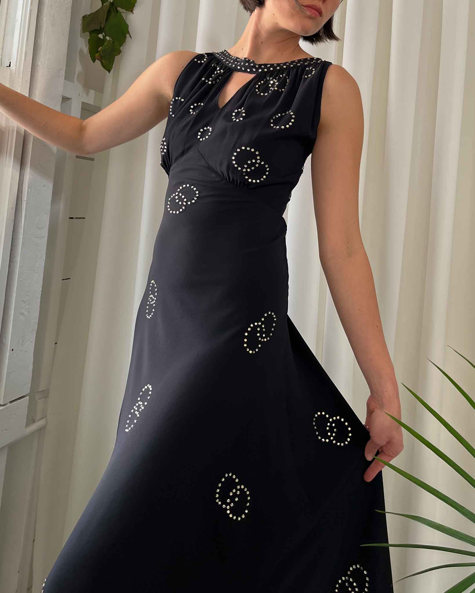 30s Crystal Studded Crepe Gown