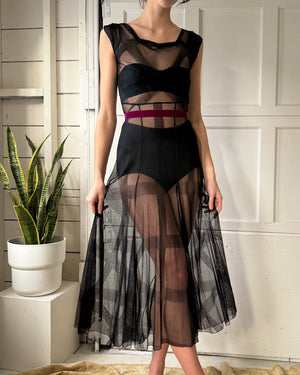 30s Sheer Black Net Gown | S