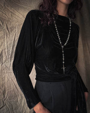 30s Silk Velvet Tie Blouse | S