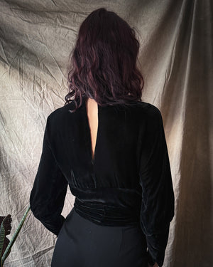 30s Silk Velvet Tie Blouse | S
