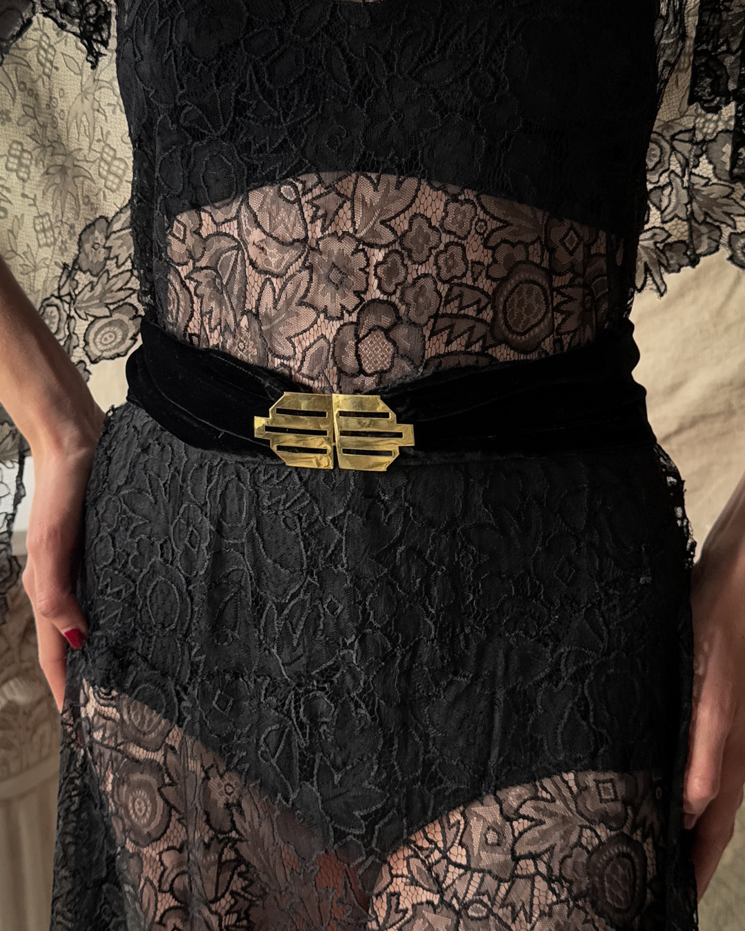 knee length dresses for ladies Harness Belt Lace Dress – axes femme from JAPAN main image 1