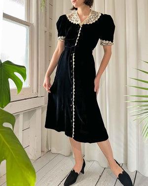 30s Black Velvet Dress