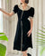 30s Black Velvet Dress | M
