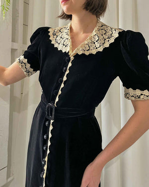 30s Black Velvet Dress