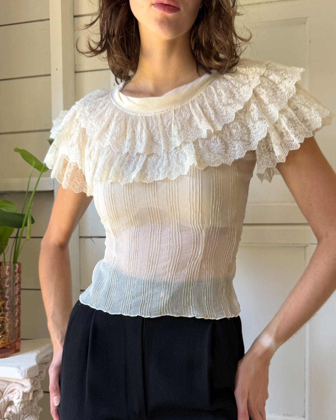 30s Silk Lace Blouse | XS-S