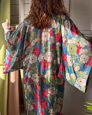 30s-40s Floral Silk Kimono