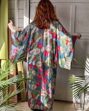 30s-40s Floral Silk Kimono