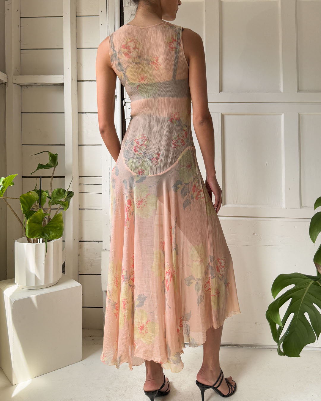 30s Silk Georgette Dress | XS