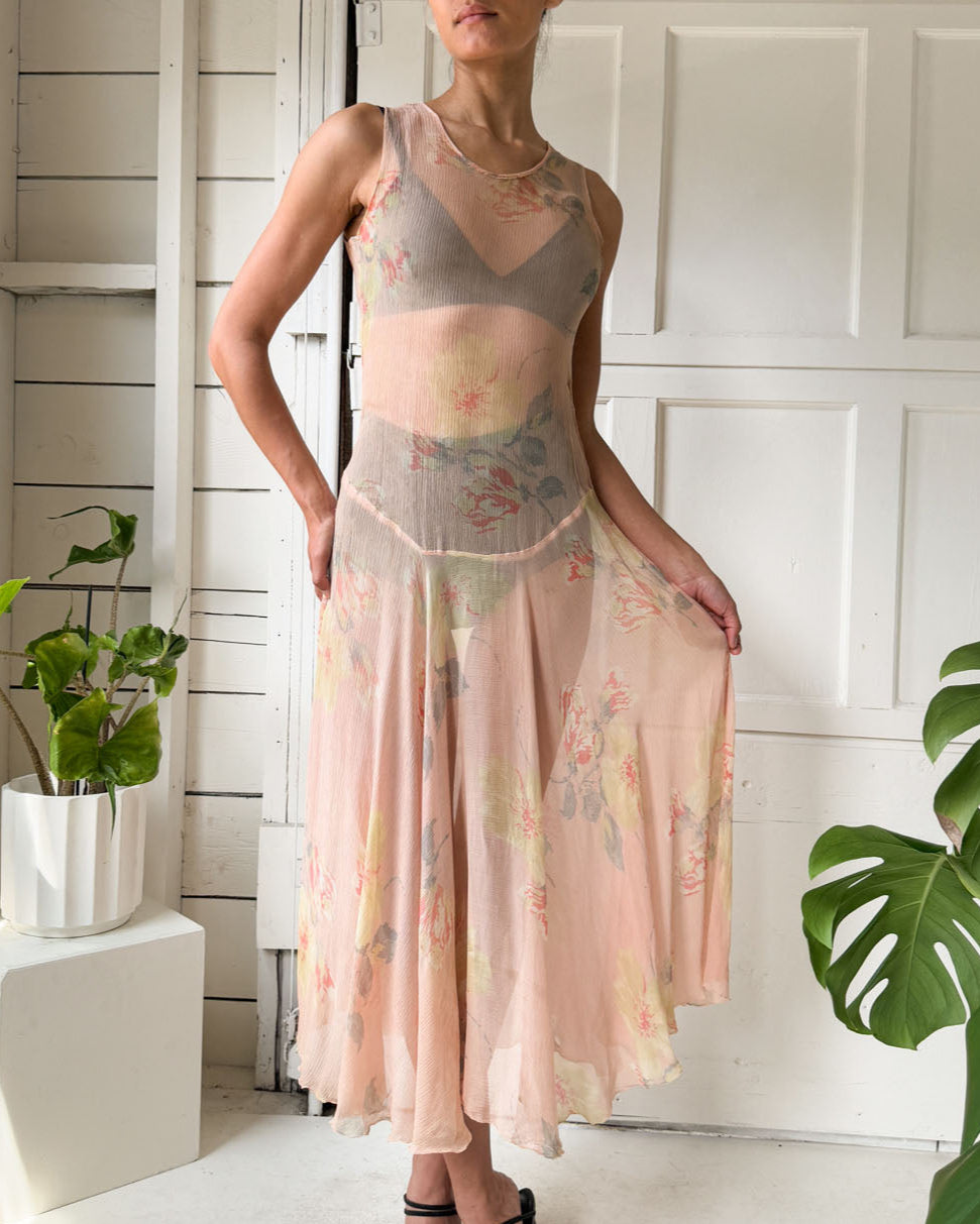 30s Silk Georgette Dress | XS