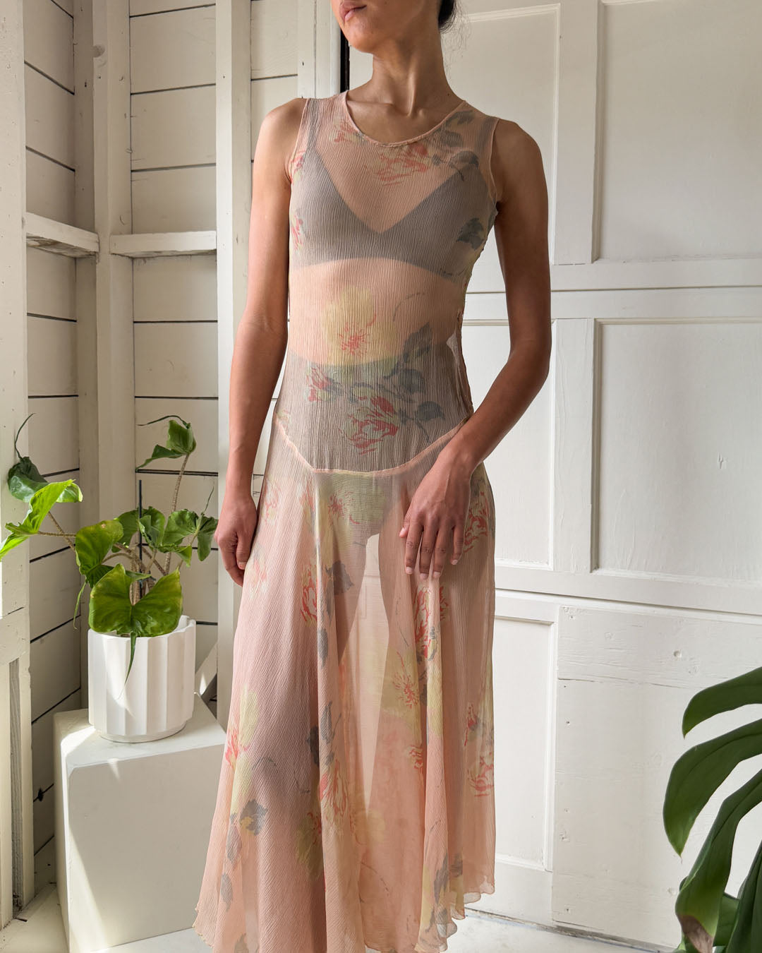 30s Silk Georgette Dress | XS