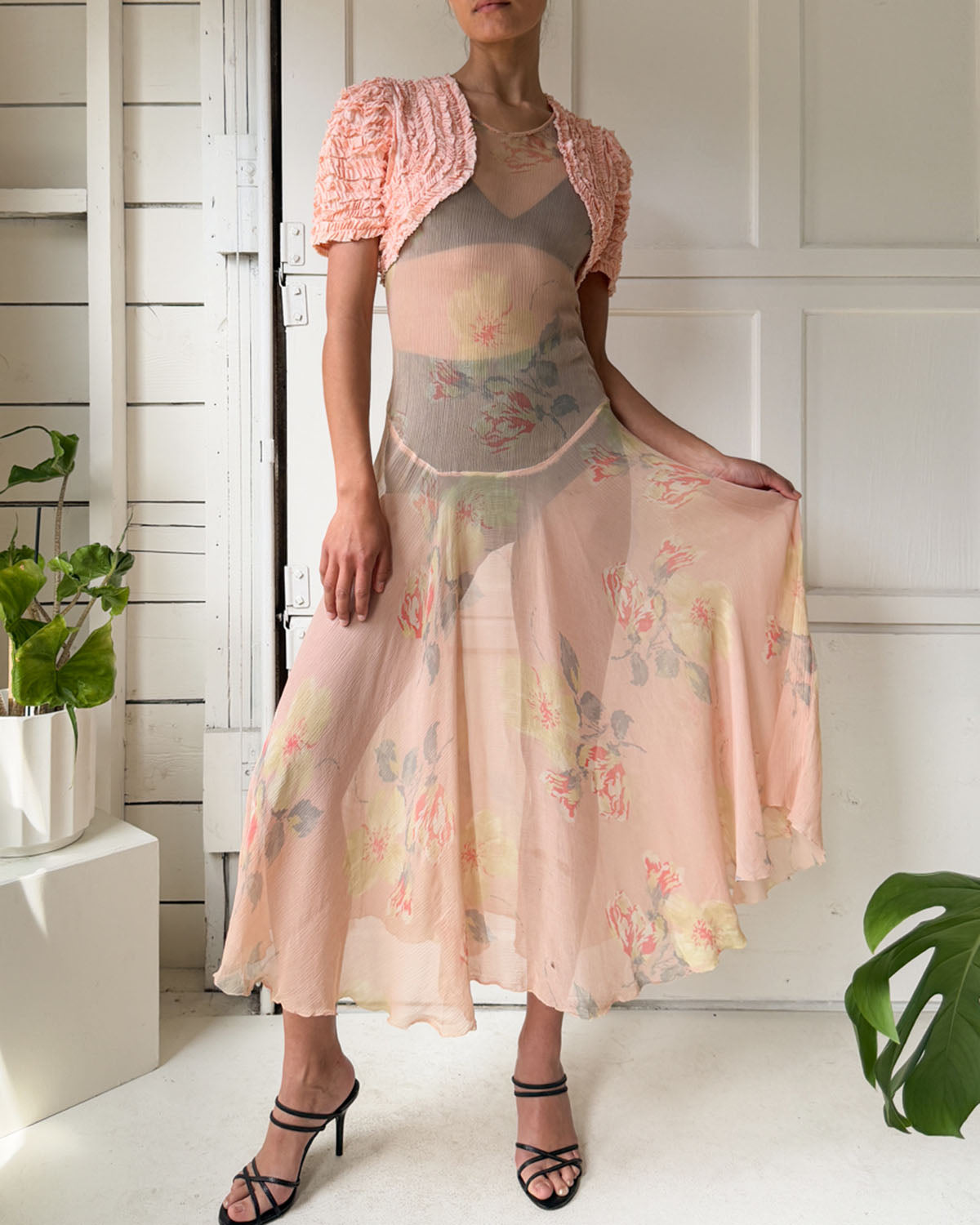 30s Silk Georgette Dress | XS