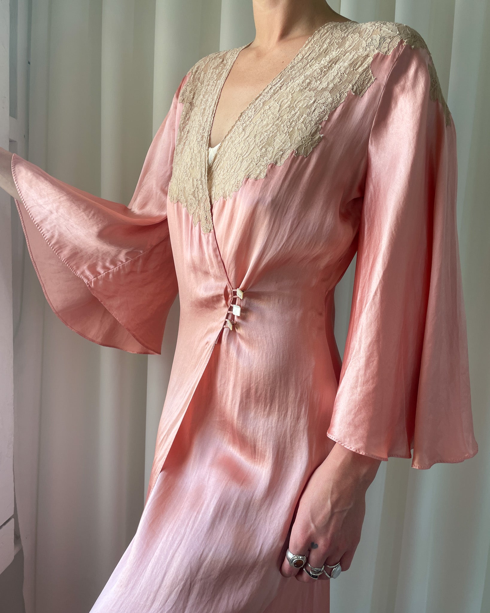 Vintage Sheer Dressing Gown  1930s Black Georgette Robe  What Katie Did