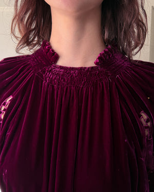 30s Studded Silk Velvet Dress | M