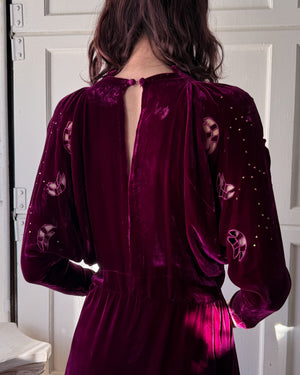 30s Studded Silk Velvet Dress | M