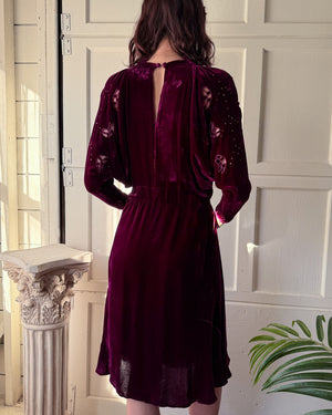 30s Studded Silk Velvet Dress | M