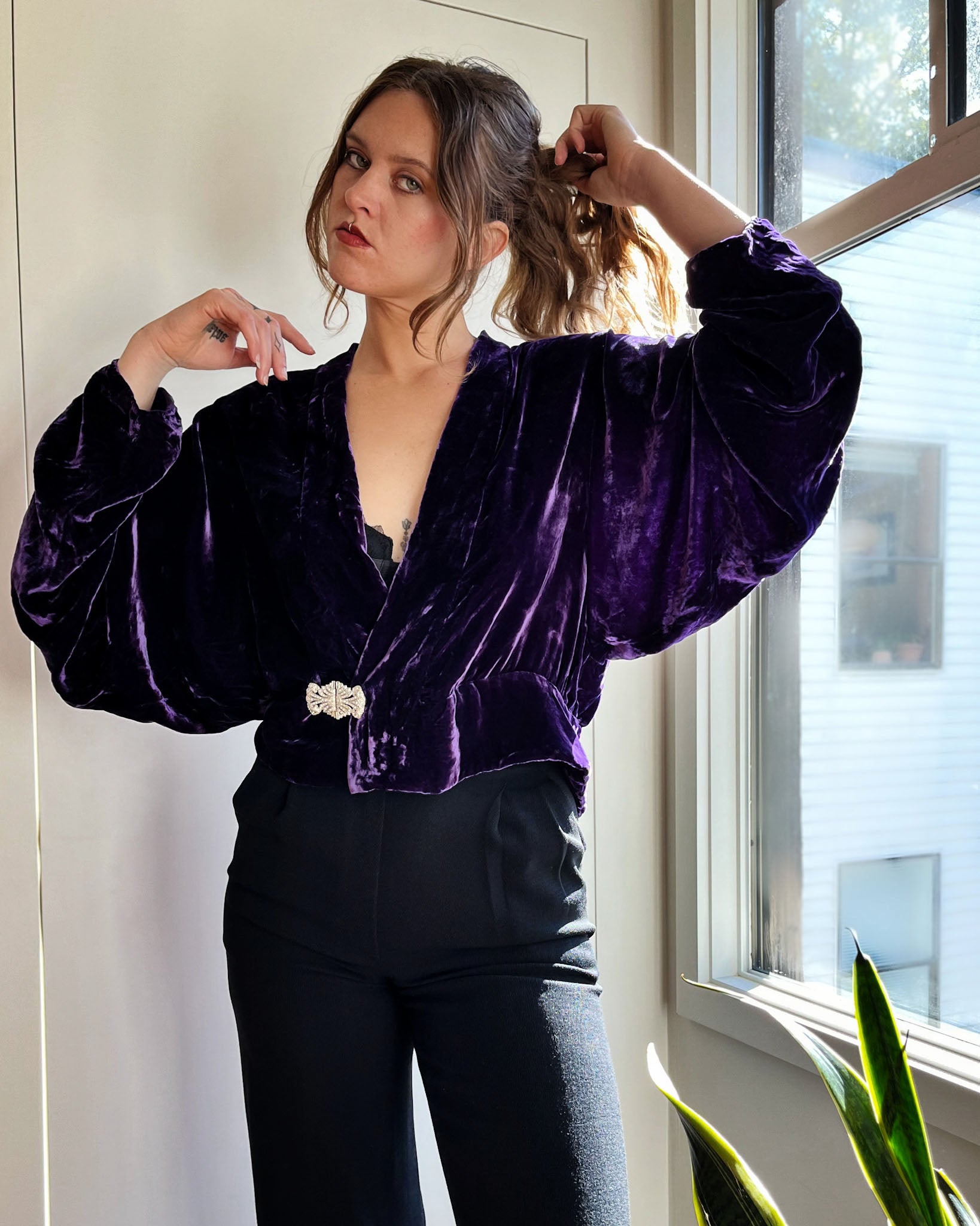 30s Silk Velvet Batwing Jacket | M-L