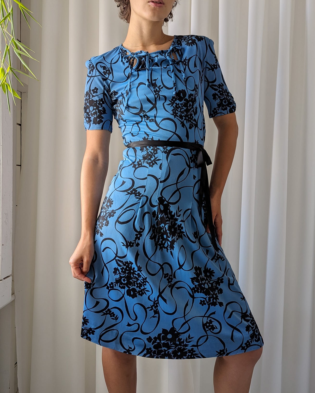 30s Rayon Jersey Floral Dress