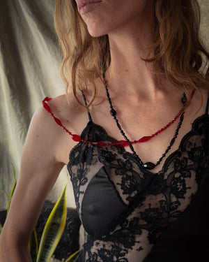 30s Red Glass Beaded Necklace