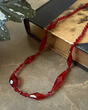 30s Red Glass Beaded Necklace
