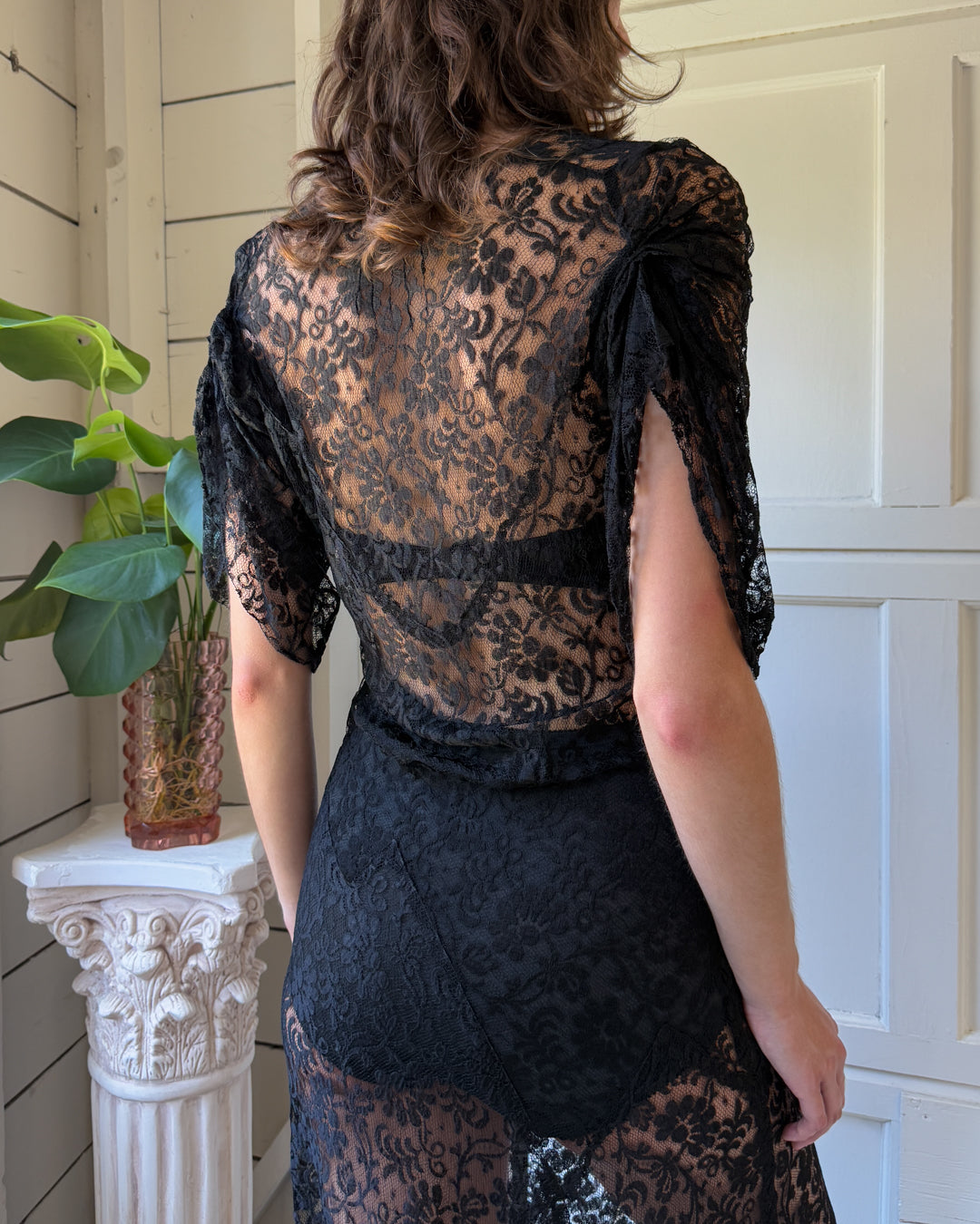 30s Black Lace Gown | S