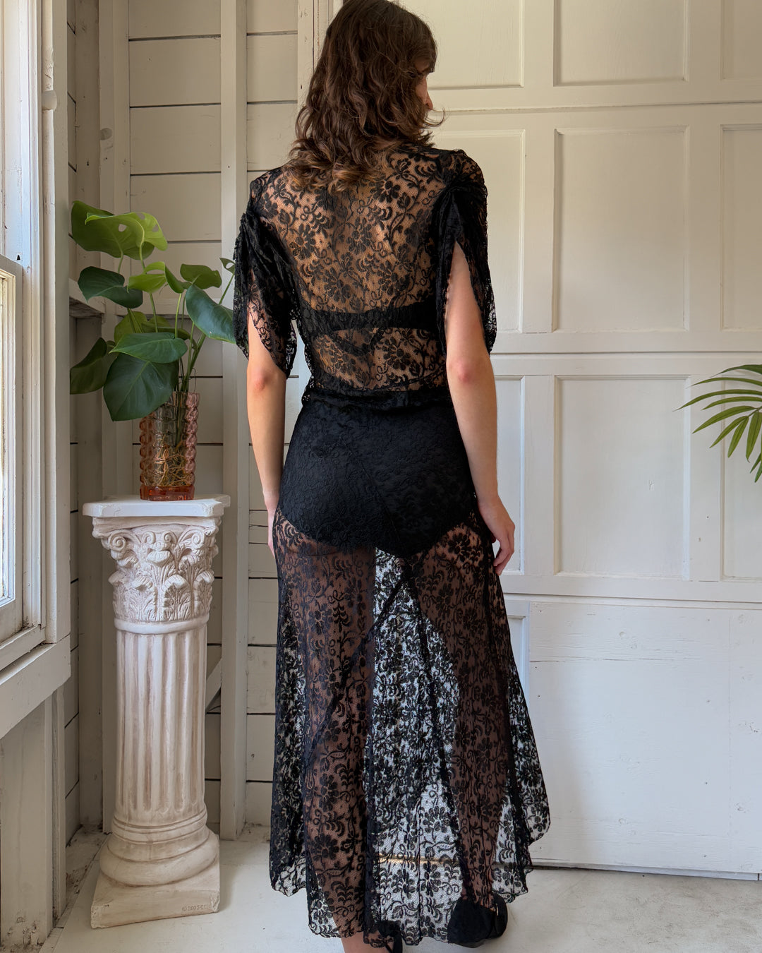 30s Black Lace Gown | S