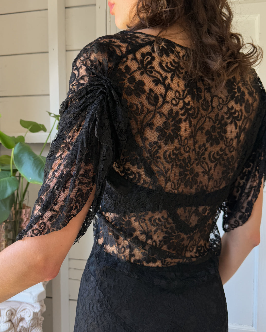30s Black Lace Gown | S