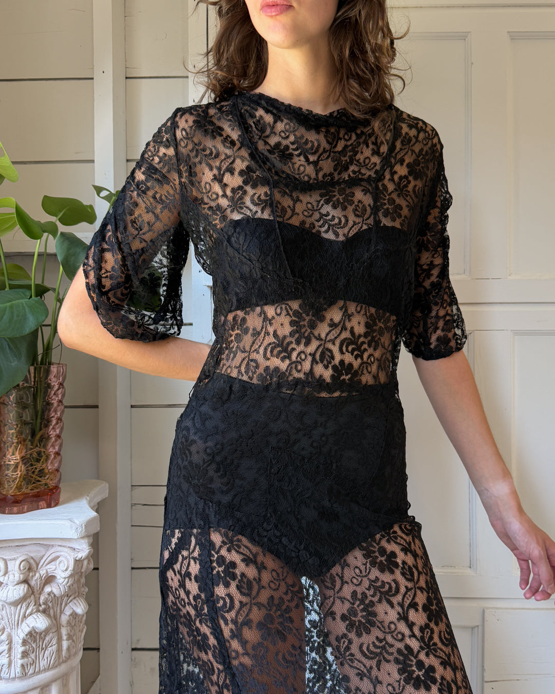 sheer black lace dress Black Strapless Dress - Sheer Lace Dress - Ruffled Dress - Dress