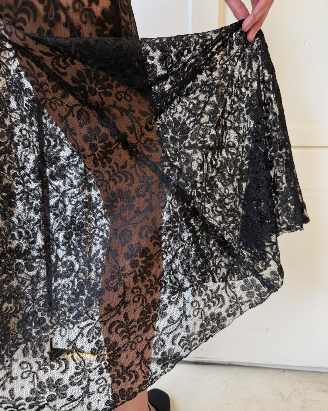 30s Black Lace Gown | S