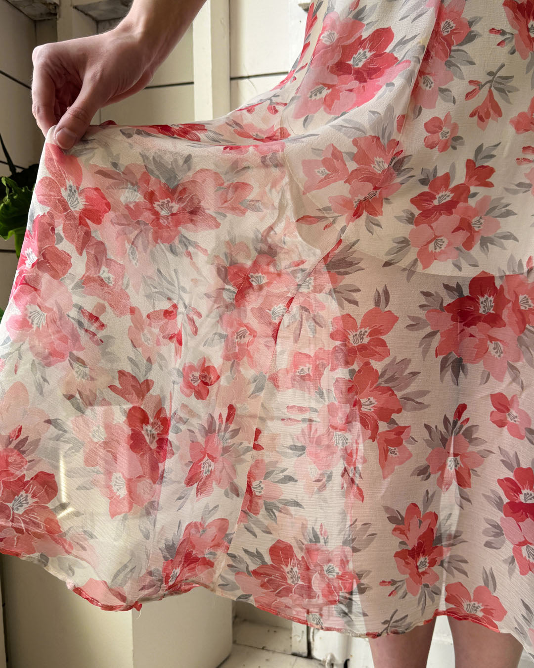 30s Floral Silk Chiffon Dress | S