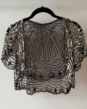 30s Gold Sequin Net Bolero | XS