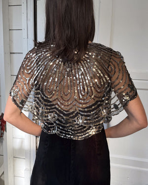 30s Gold Sequin Net Bolero | XS