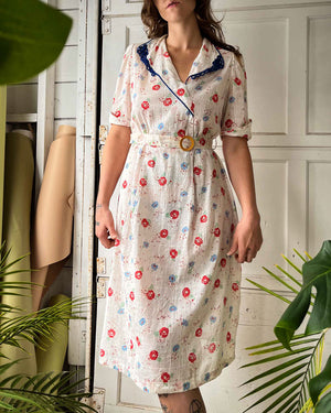 30s Floral Cotton Dress | M