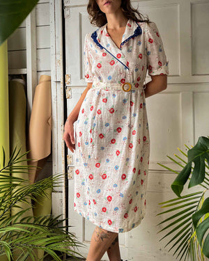 30s Floral Cotton Dress | M