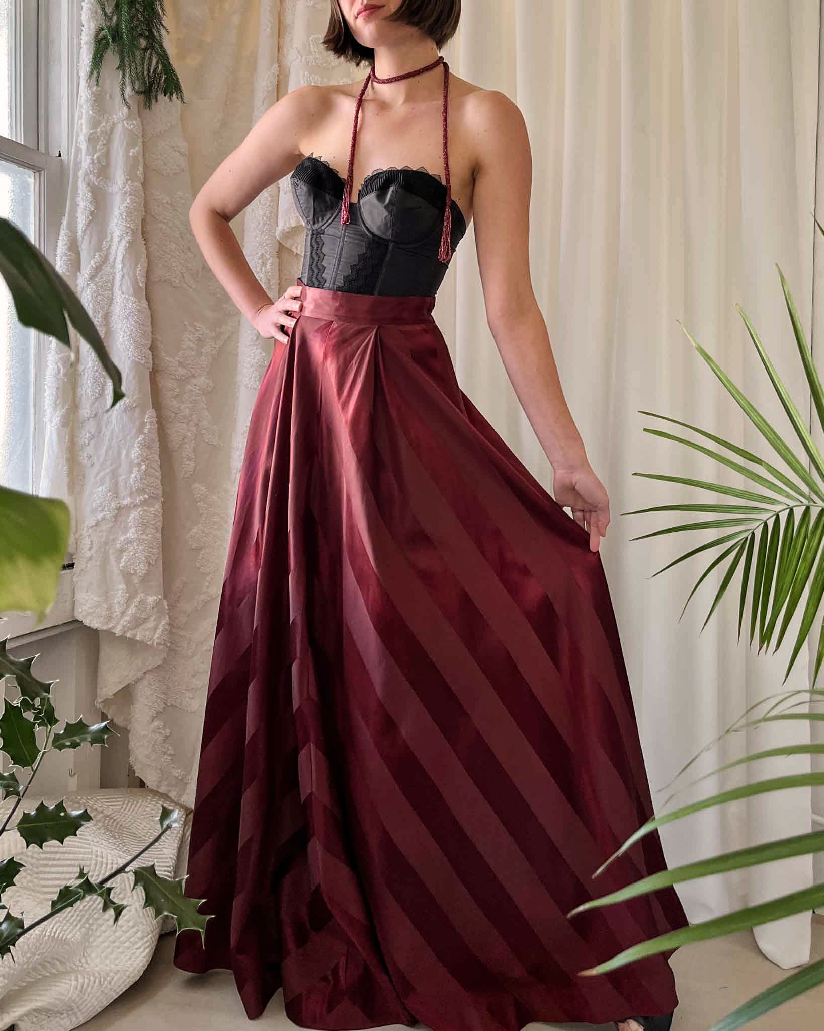 40s Burgundy Chevron Maxi Skirt | S