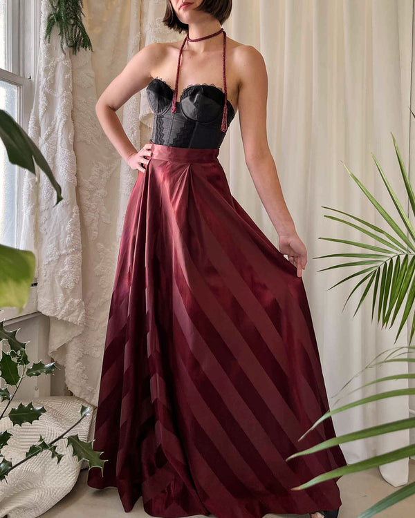 Maroon satin 2024 maxi skirt