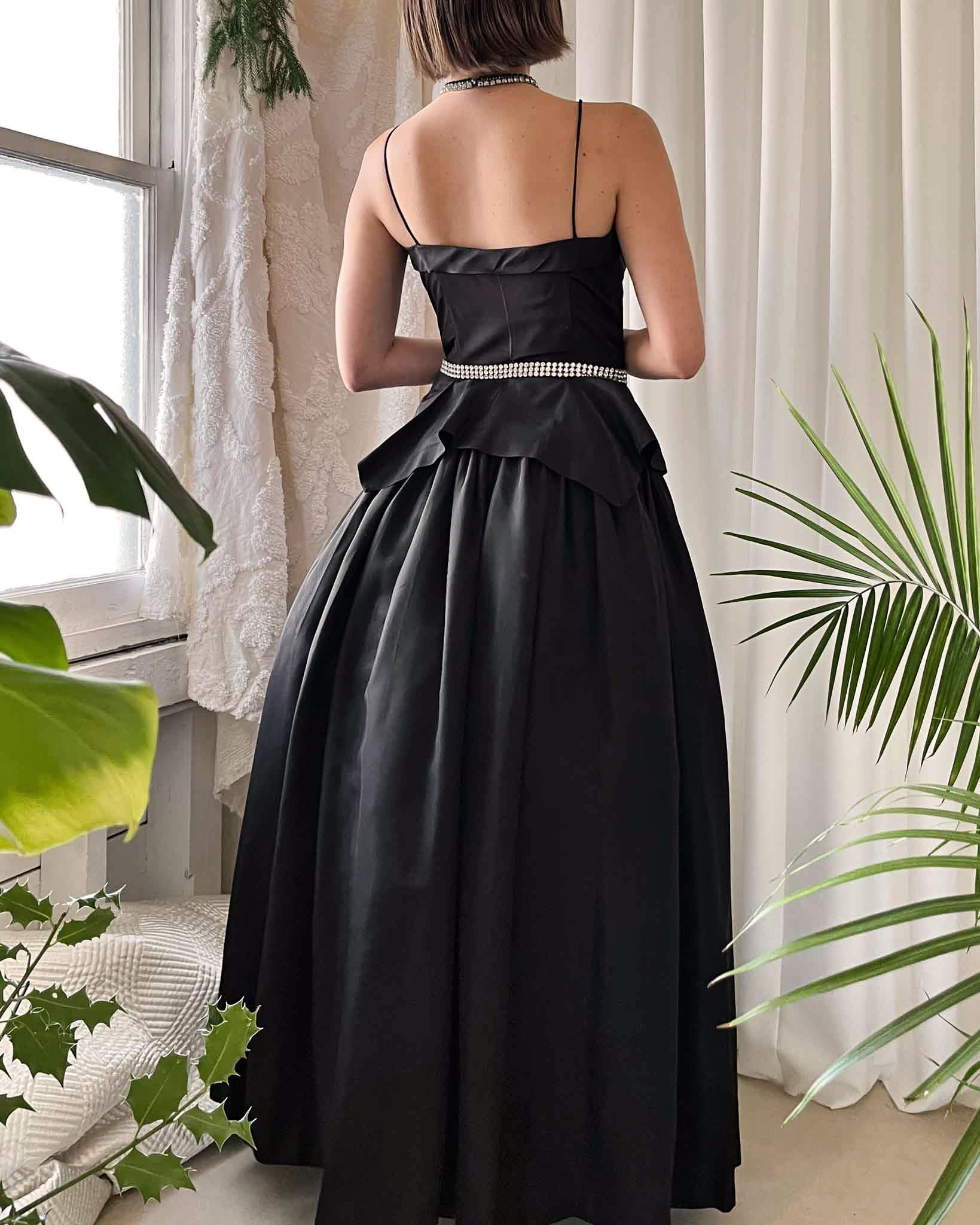 40s Black Peplum Gown | S - Lucky Vintage 40s Black Peplum Gown | S - Lucky Vintage