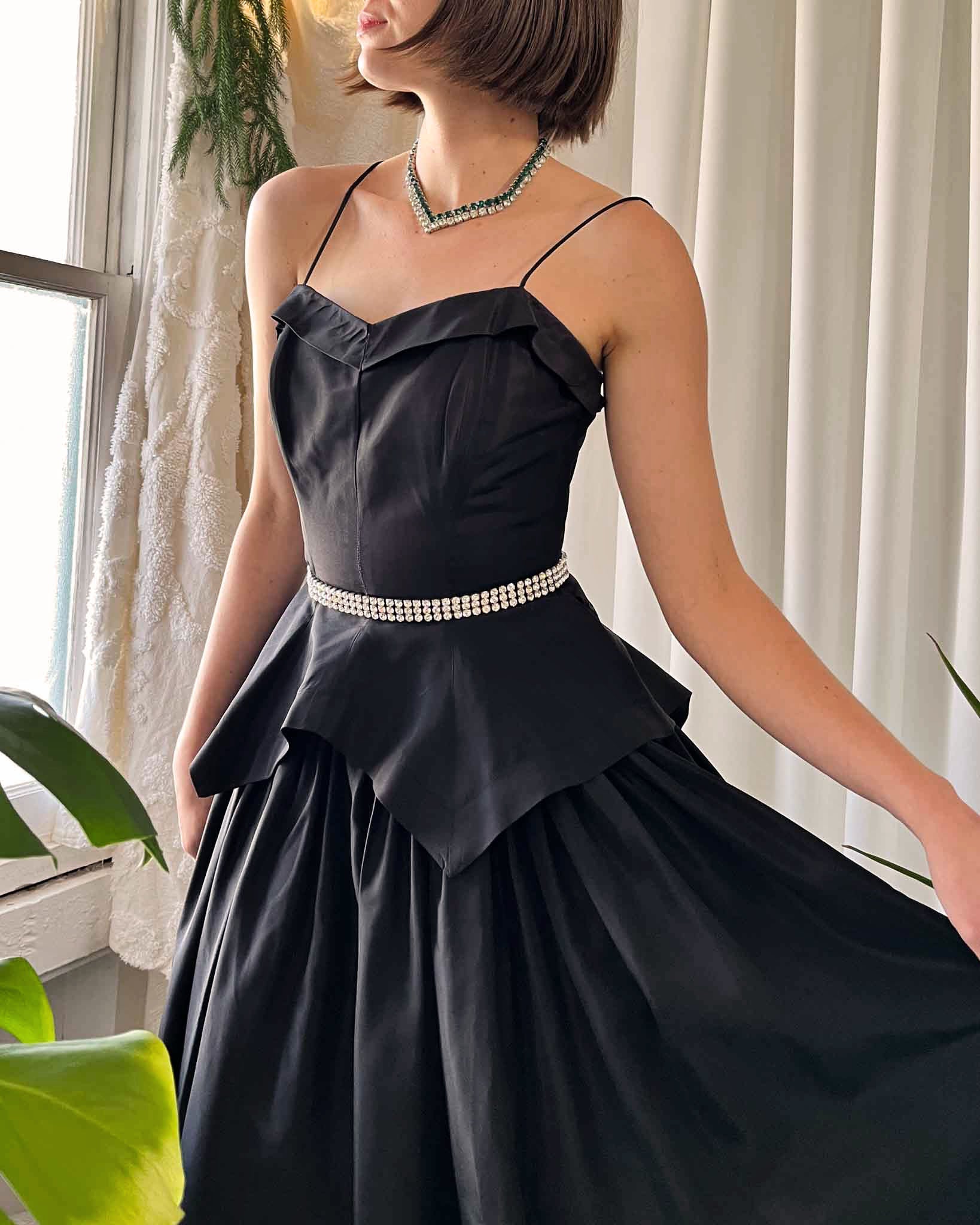 40s Black Peplum Gown | S 40s Black Peplum Gown | S