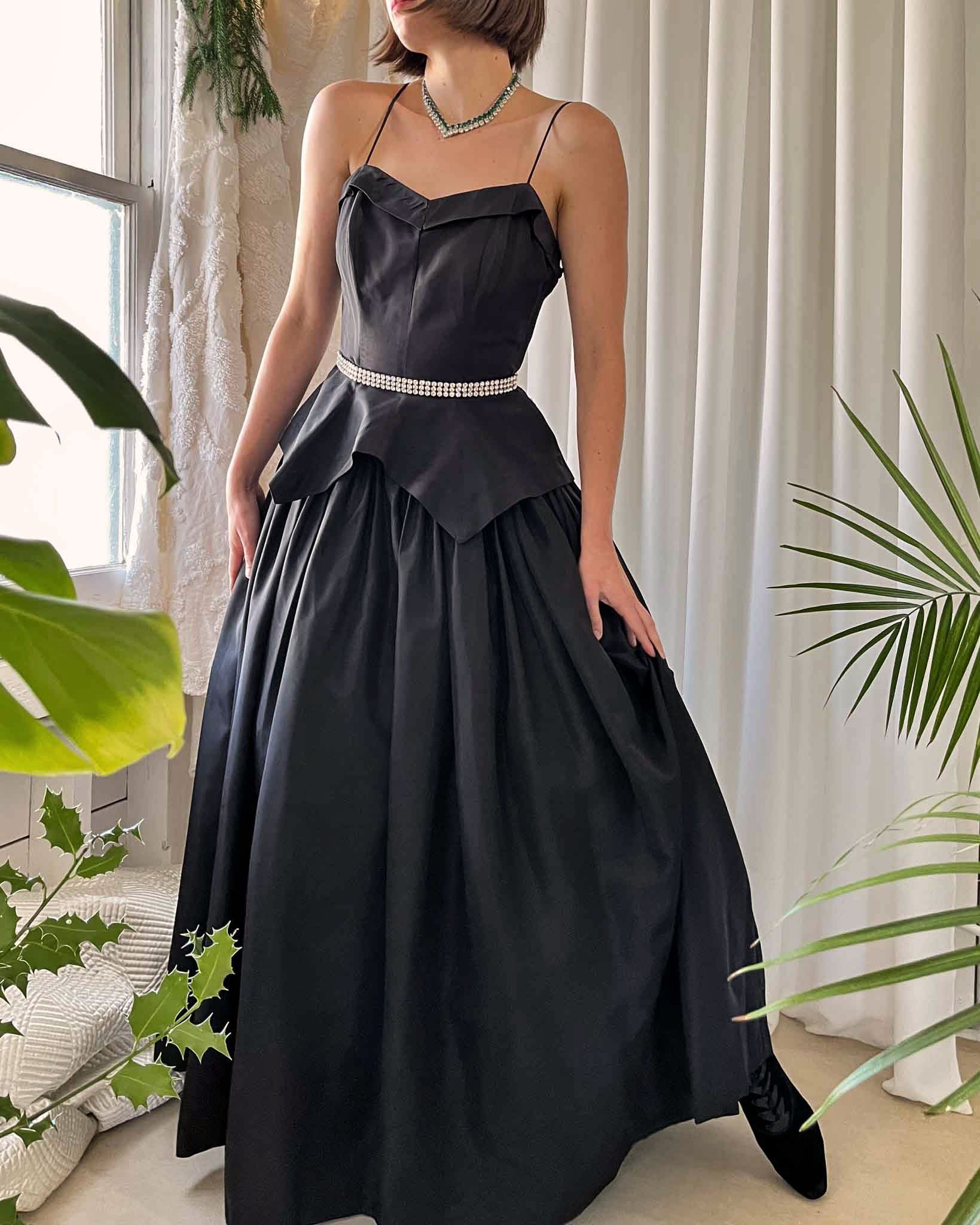40s Black Peplum Gown | S 40s Black Peplum Gown | S