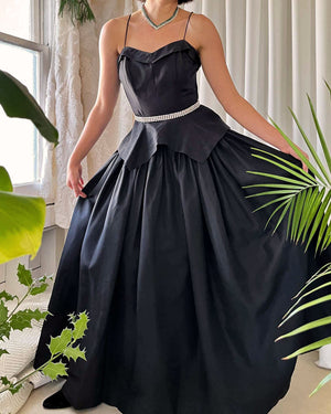 40s Black Peplum Gown | S - Lucky Vintage 40s Black Peplum Gown | S - Lucky Vintage