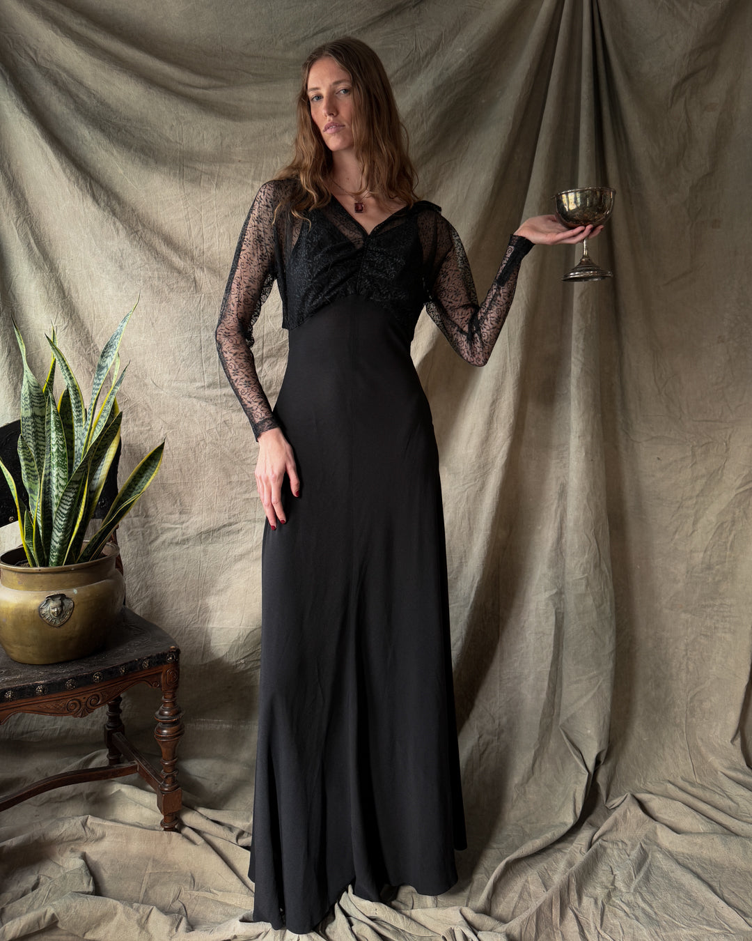 40s Lace Bodice Gown | S