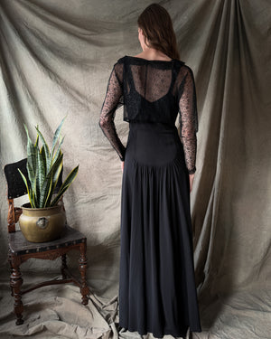 40s Lace Bodice Gown | S