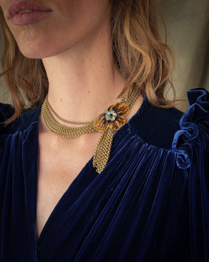 40s Brass Floral Tassel Necklace