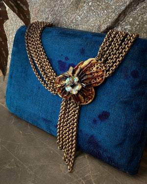 40s Brass Floral Tassel Necklace