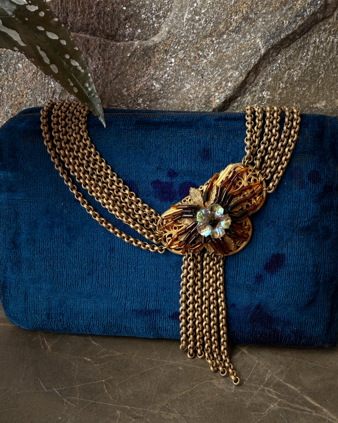 40s Brass Floral Tassel Necklace