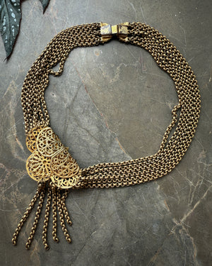 40s Brass Floral Tassel Necklace