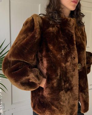 40s Balloon Sleeve Mouton Fur Coat | M