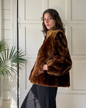 40s Balloon Sleeve Mouton Fur Coat | M