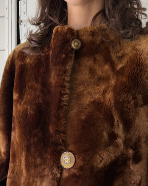 40s Balloon Sleeve Mouton Fur Coat | M