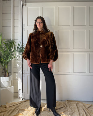 40s Balloon Sleeve Mouton Fur Coat | M