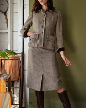 40s Tweed Wool Suit | S